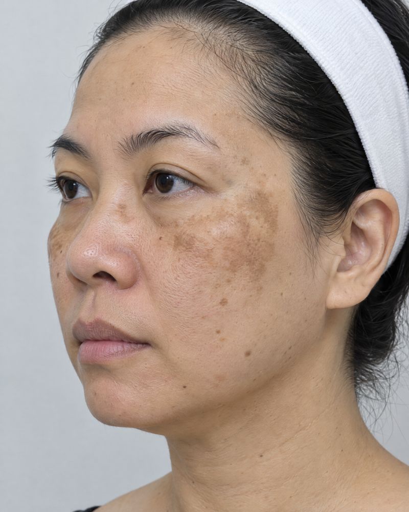 Illustration: cheek with melasma patches before treatment
