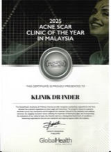 GlobalHealth certificate: 2025 Acne Scar Clinic of the Year in Malaysia, Klinik Dr Inder