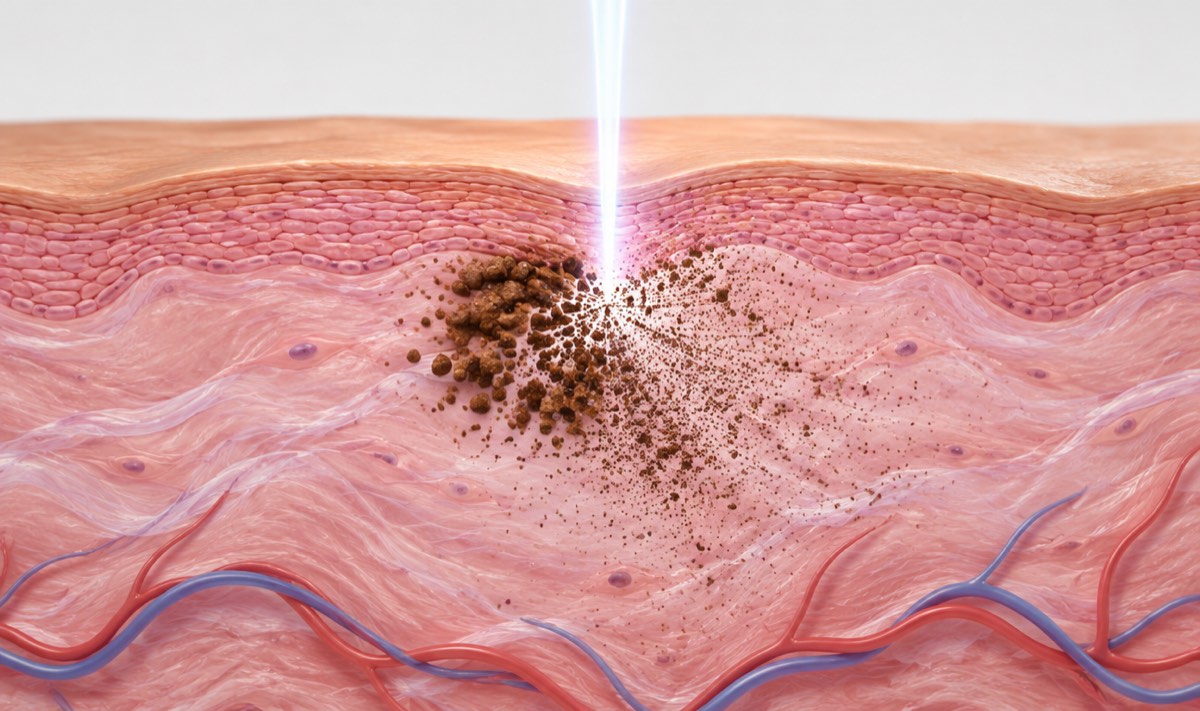 Illustration: a pico laser breaks pigment into fine dust with little heat